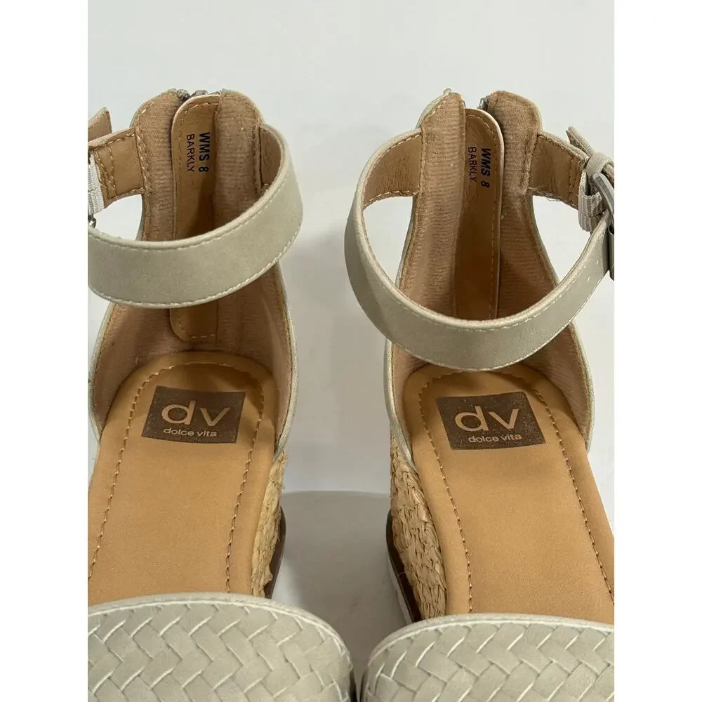 DV Dolce Vita Barkly Espadrille Platform Wedge Sandals Stone Woven Ankle Strap 8